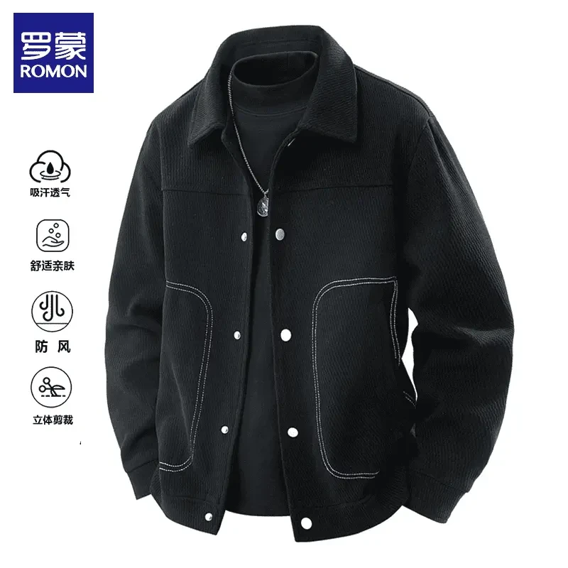 罗蒙高端男士夹克春秋季新韩版商务翻领痞帅时尚百搭休闲款外套