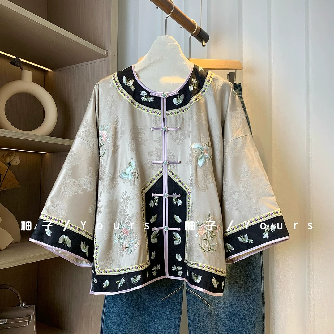 柚子yours【繁蝶入梦】2025新品人丝缎面刺绣端庄娴静太太服