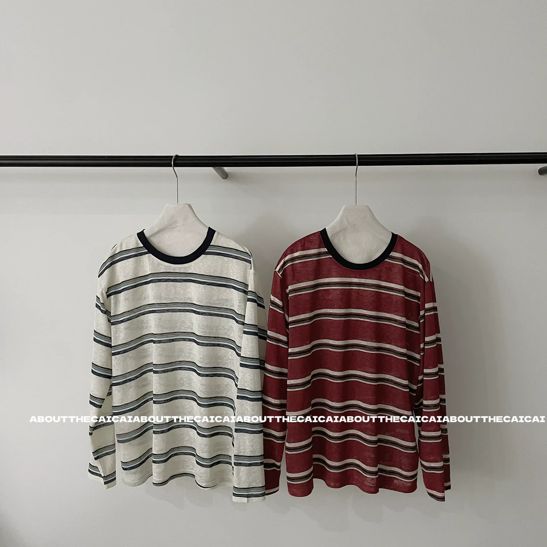 CAICAI长袖条纹撞色套头防晒罩衫女夏季休闲百搭宽松透气上衣2565