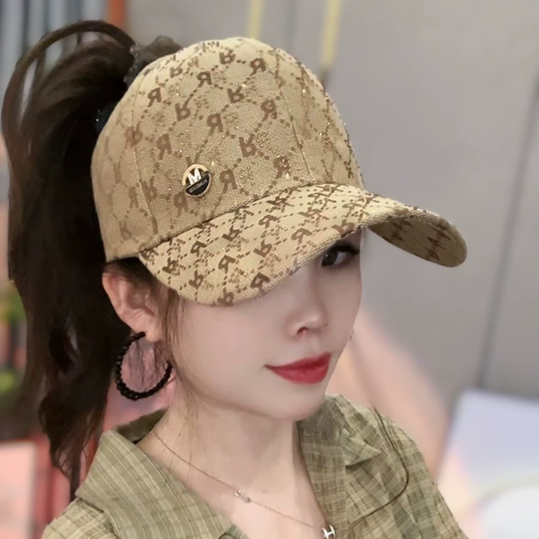 夏季空顶帽子女2025新款时尚水钻棒球帽扎高马尾鸭舌帽防晒遮阳帽