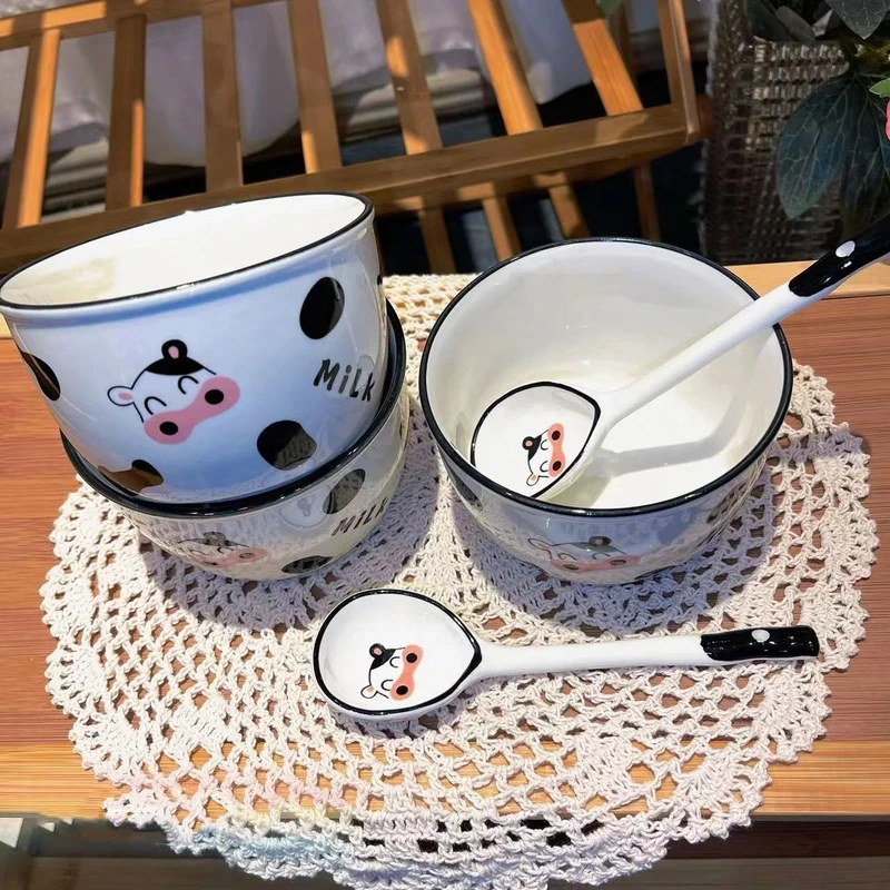 奶牛米饭碗可爱陶瓷碗家用创意釉下彩陶瓷餐具沙拉碗学生宿舍饭碗