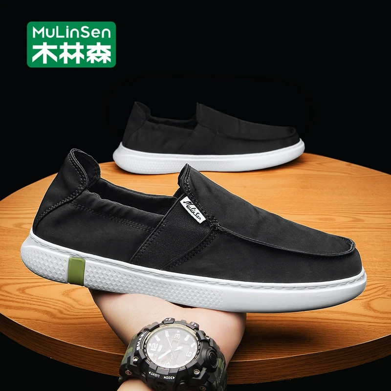 木林森老北京布鞋男款爸爸鞋中老年一脚蹬开车春夏透气薄款休闲鞋