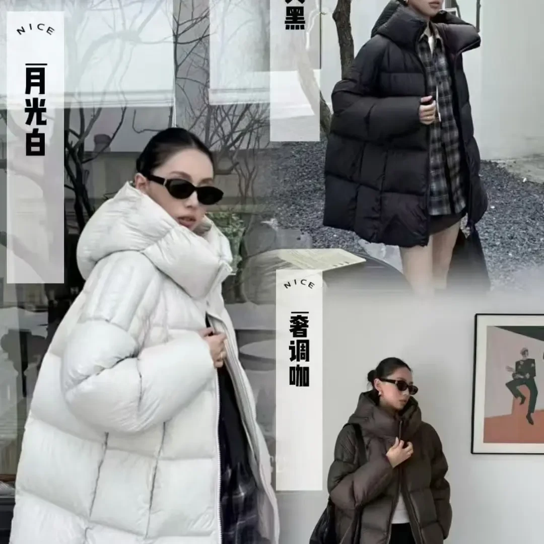 冬季新款韩版连帽中长款加厚鸭绒女士保暖羽绒服