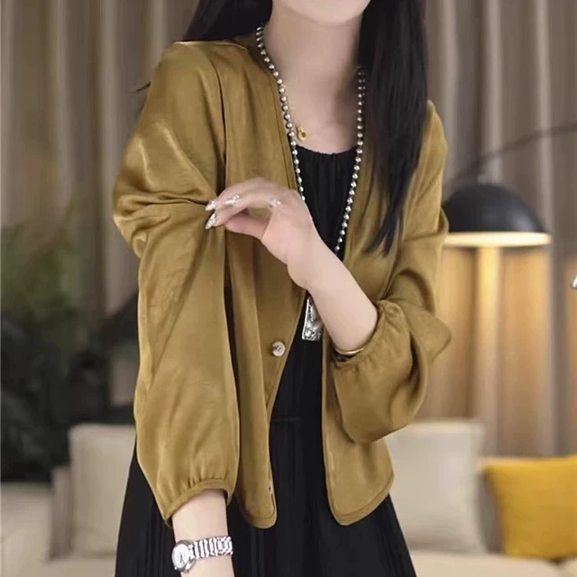 醋酸舒服短款外套女宽松衬衫休闲防晒空调衫宽松显瘦上衣外搭