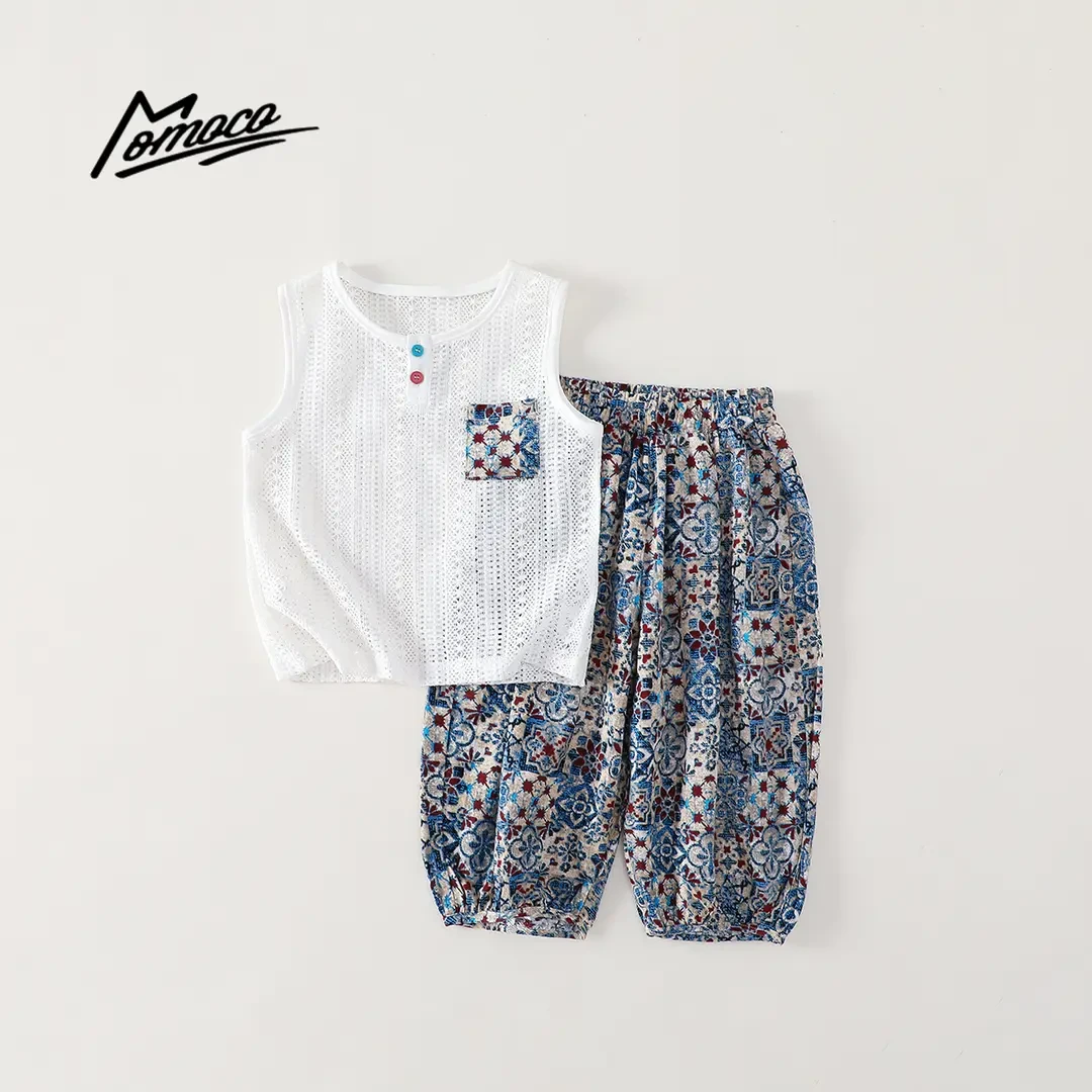 MOMOCO童装夏季新款男童时尚洋气民族风无袖套装薄款77230578494