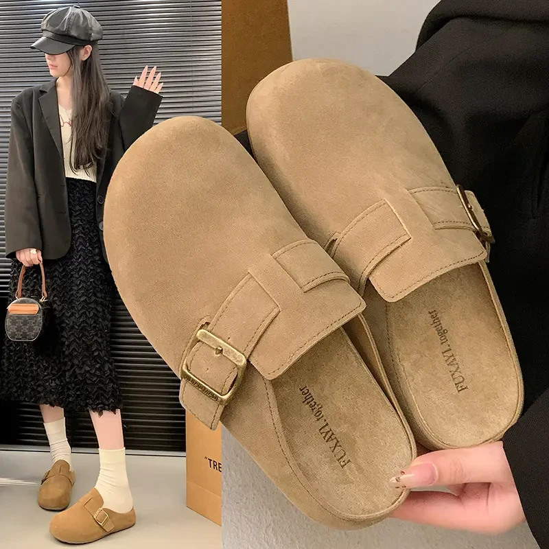 博肯包头拖鞋2025春季新款勃肯鞋厚底半拖软皮软底低帮女勃肯拖鞋