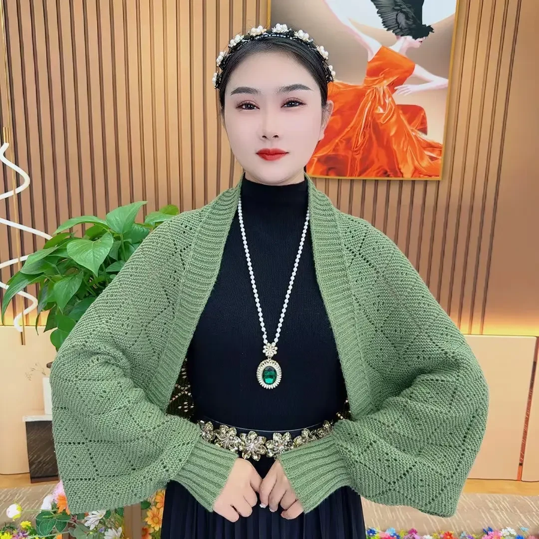 秋冬新款时尚针织方格披肩冬季针织慵懒风毛针织衫秋季INS风方格