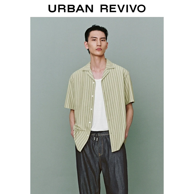 UR2025夏季新款男时尚波嬉风撞色条纹短袖开襟衬衫UMM250023