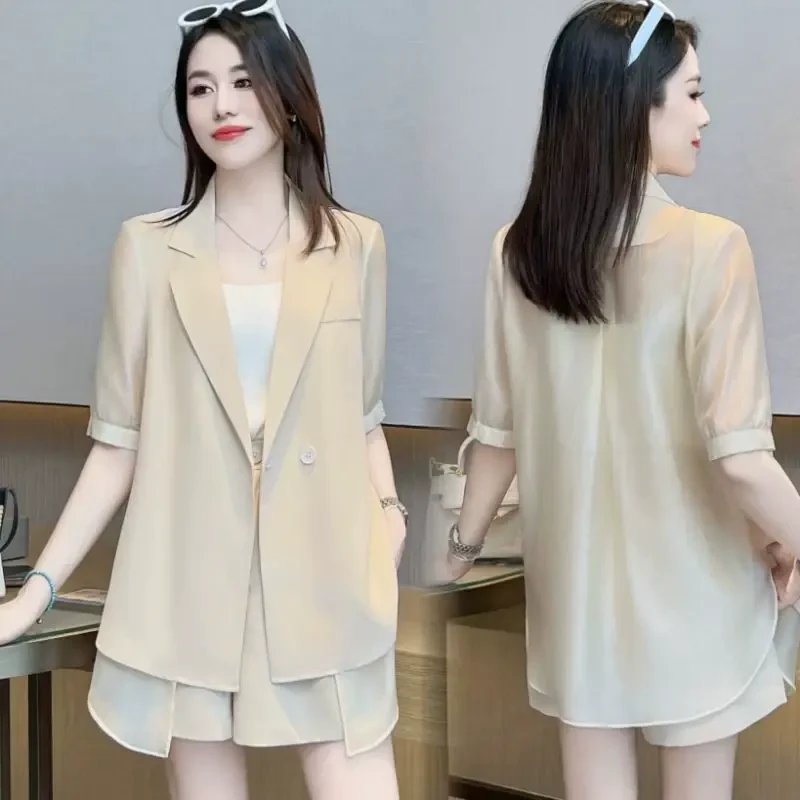 休闲女装2025春夏新款时髦小西装薄款外套休闲宽松显瘦洋气两件套