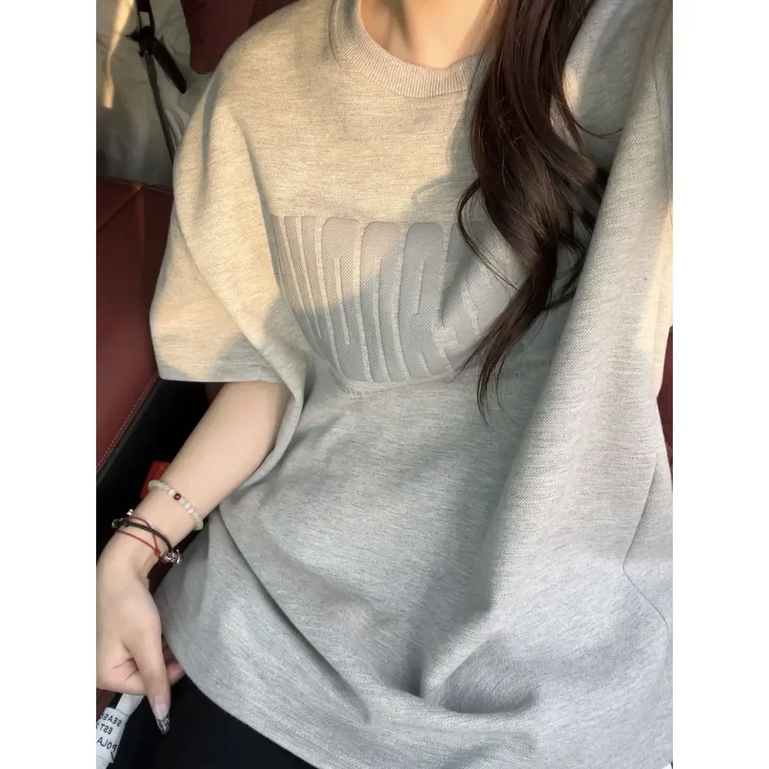 美式复古300g重磅短袖T恤男夏季高级感发泡字母上衣宽松五分半袖