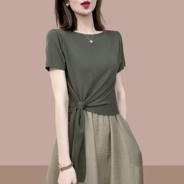 不规则圆领绑带短袖t恤女2025夏季新款修身显瘦上衣设计感小众