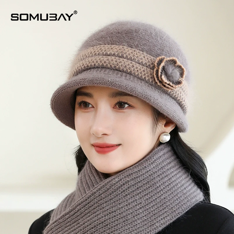 中老年人帽子女2024冬季新款妈妈毛线帽老人奶奶冬天加绒保暖盆帽