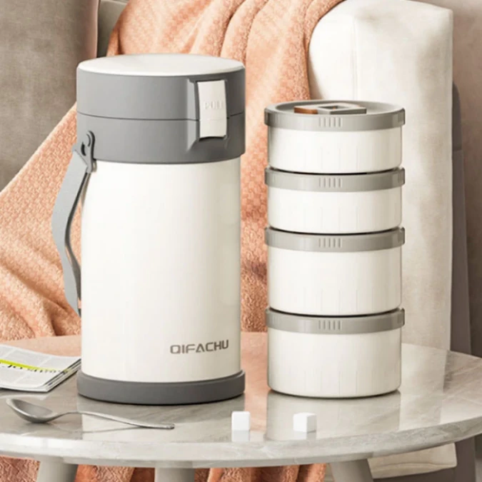 日本316不锈钢保温饭盒上班族大容量多层保景德镇釉下彩餐具