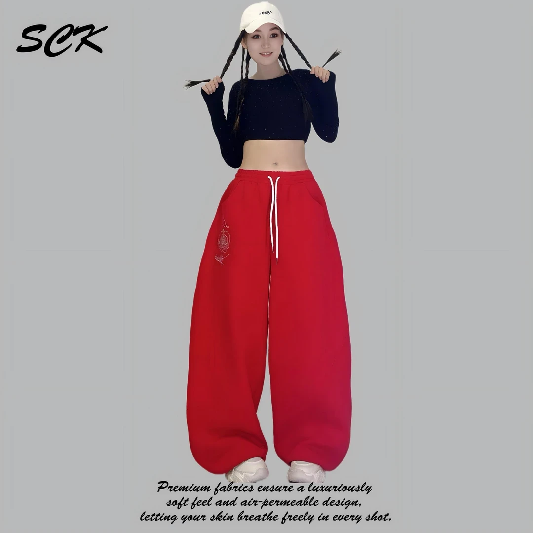 时超康 SHI.CHAO.KANG.宽松休闲裤曳舞潮流阔腿裤玫瑰烫钻6009款