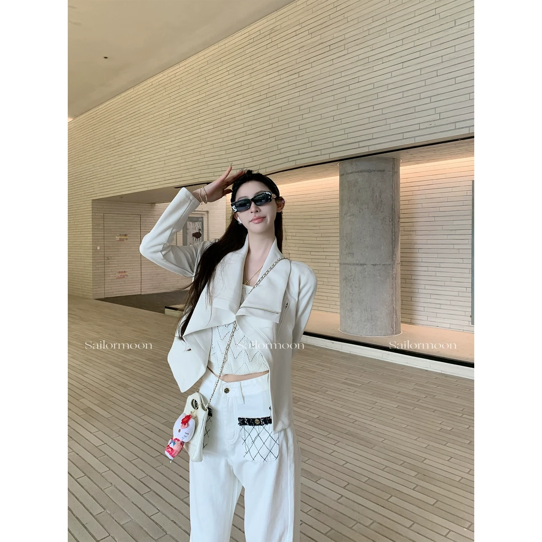 F PROJECT【海派千金】Ro风灰白色短款休闲夹克外套女春季通勤