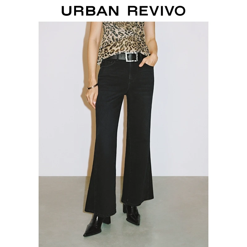 UR2025春季新款女装欧若风复古休闲金属腰带牛仔长裤UWJ850011
