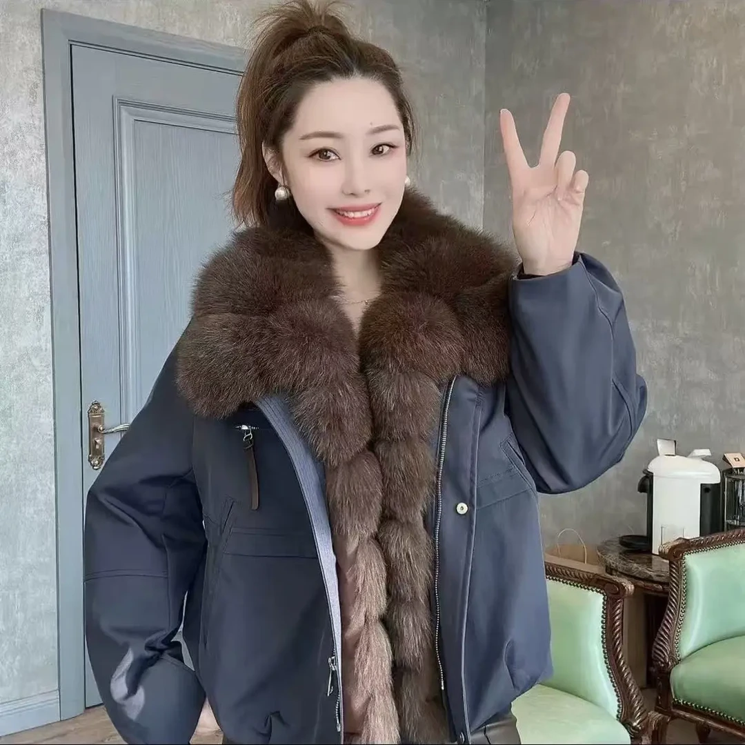2025上新女士短款天然狐狸毛领服时尚百搭加厚保暖外套