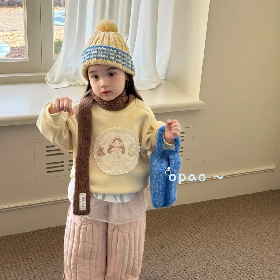 【Opao 】2025秋冬新款女童韩版加绒贴布小女孩卫衣。