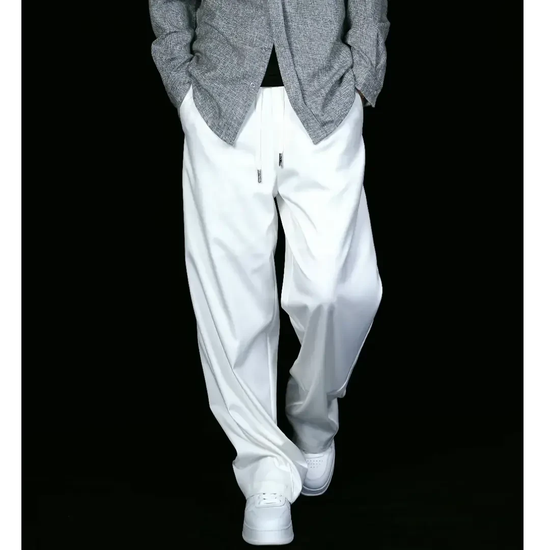 2025新款休闲裤春季男装纯色潮流百搭毛料阔腿堆堆裤商务休闲裤