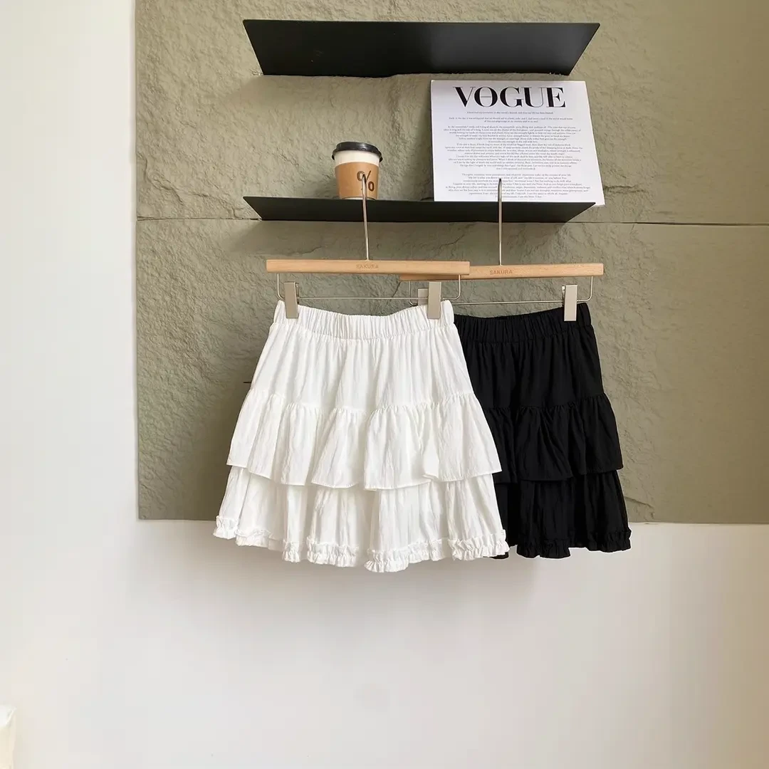 2025夏季新款纯色韩版高腰显瘦百搭蛋糕裙松紧腰时尚气质A字裙女