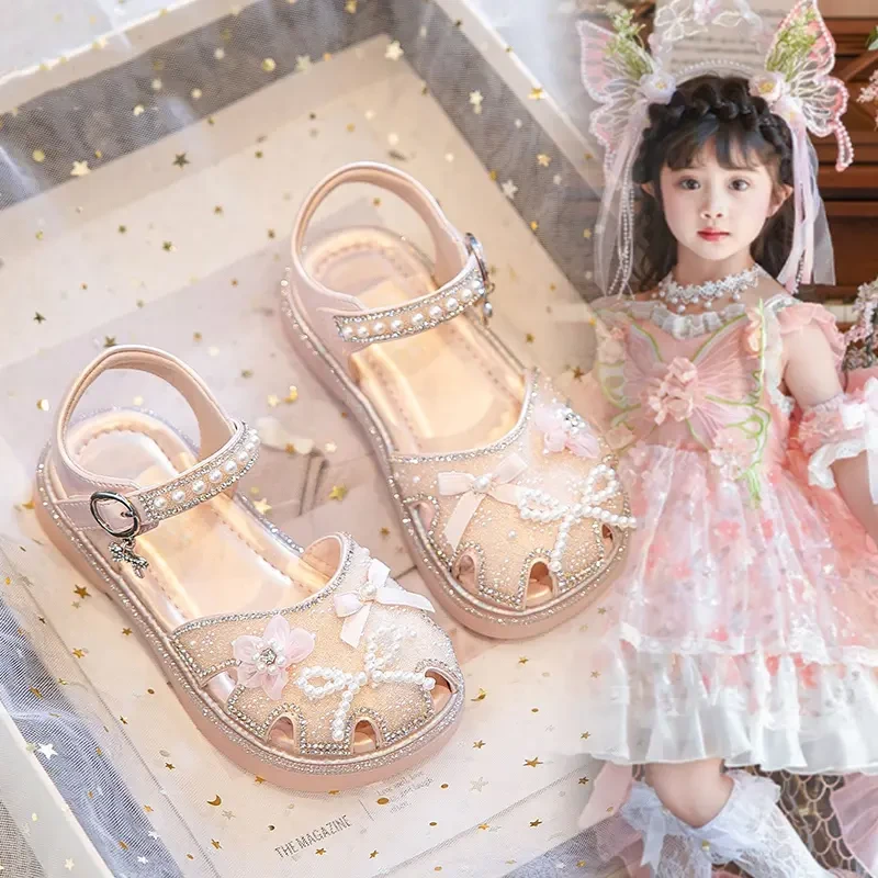 女童凉鞋夏季儿童鞋子2025新款夏款时尚软底小女孩水晶公主鞋