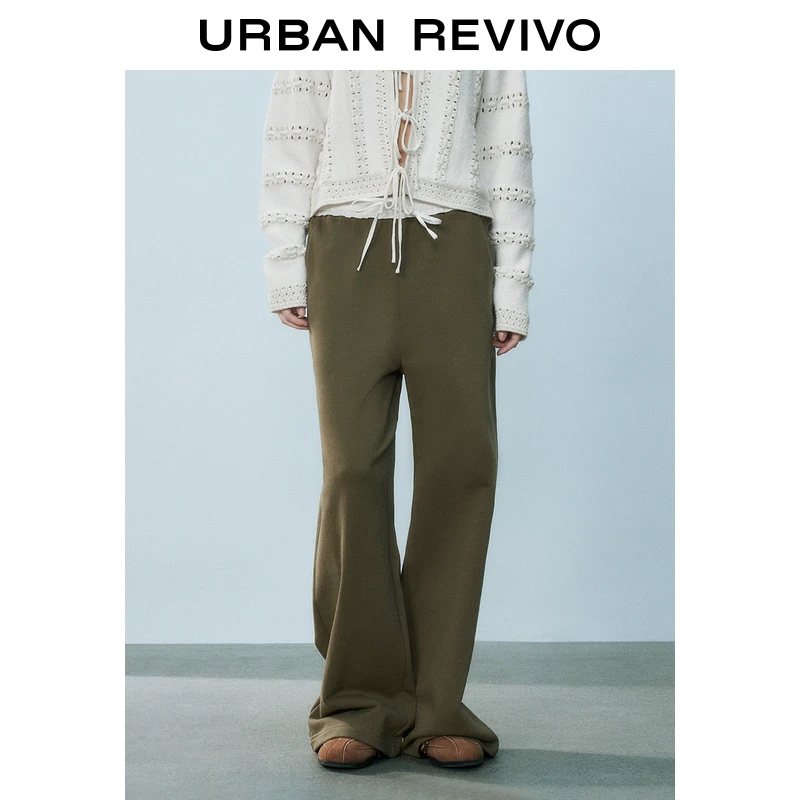 UR2025秋季新款女装轻芭蕾风撞色松紧腰抽绳阔腿裤UYY650005