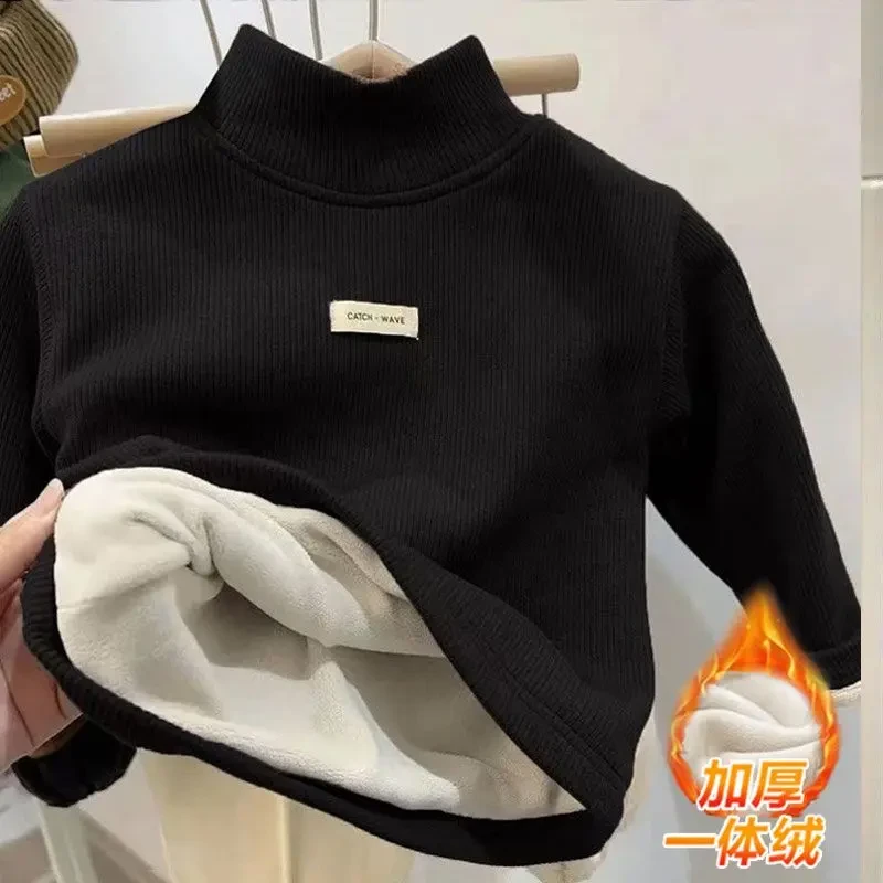 儿童装宝宝半高领男童女童秋冬装加绒加厚德绒打底衫保暖长袖上衣