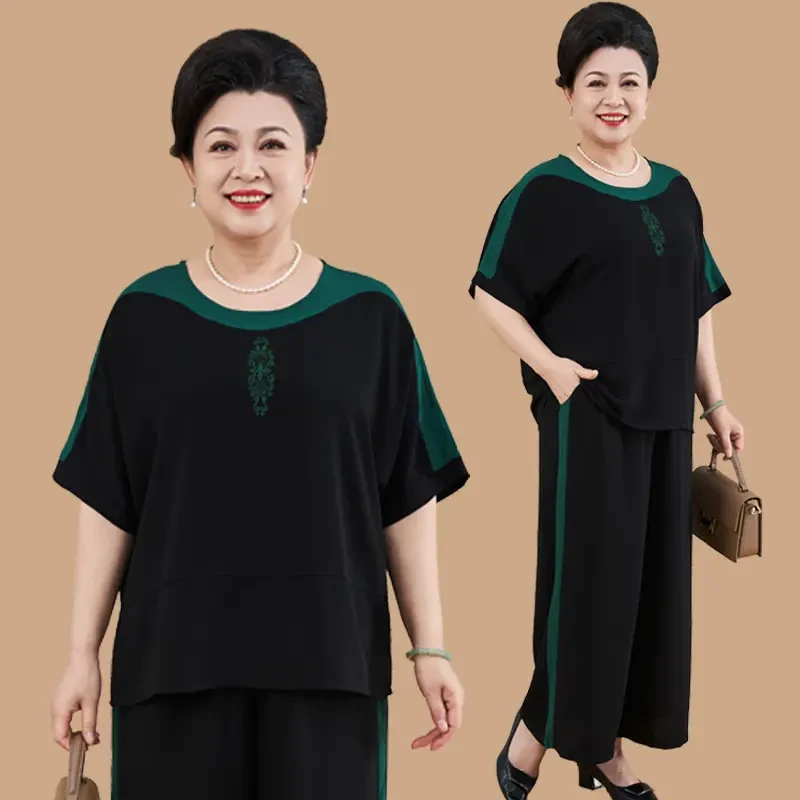 胖妈妈装大码夏季新款休闲套装加肥加大中老年人衣服女短袖两件套