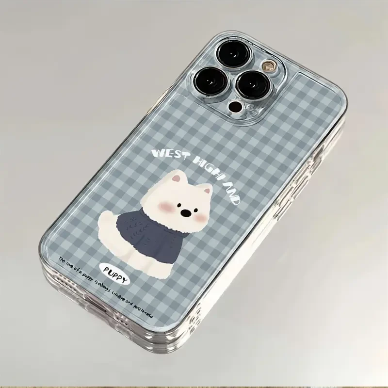 蓝色格纹动物适用苹果iPhone16/15透明14pro卡通13手机壳12软11XS