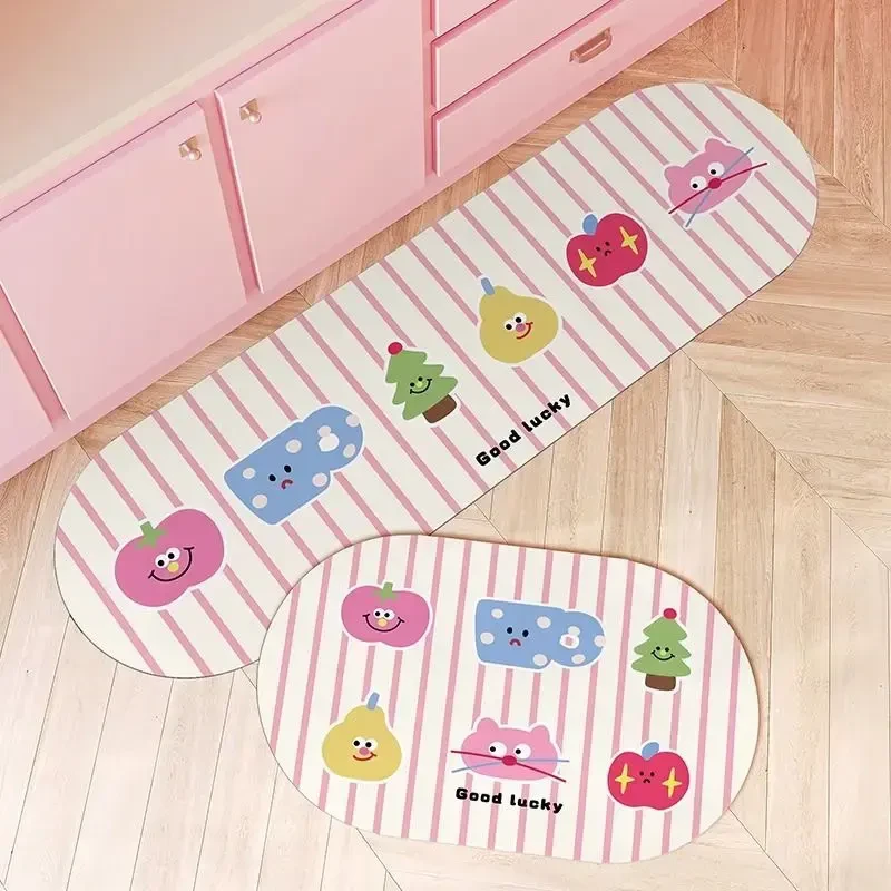 家用厨房吸水防滑地垫卡通可爱长条耐脏硅藻泥脚垫专用可裁剪门垫