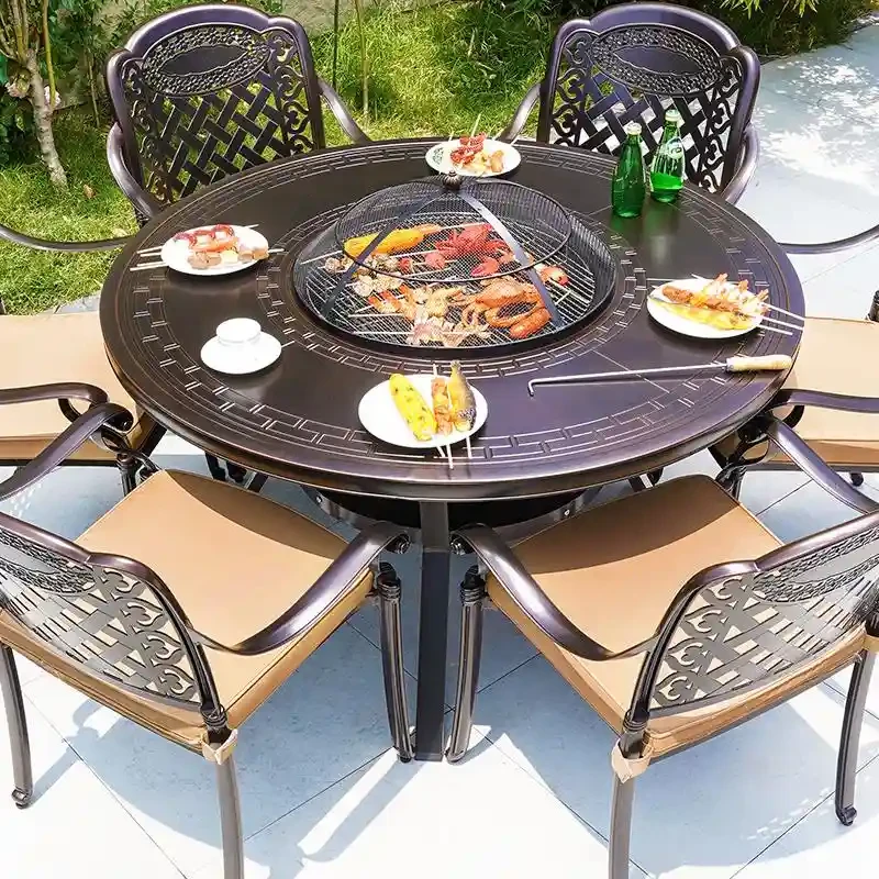 户外烧烤桌椅铸铝炭烤架庭院露台别墅室外休闲铁艺家用电烤炉火锅
