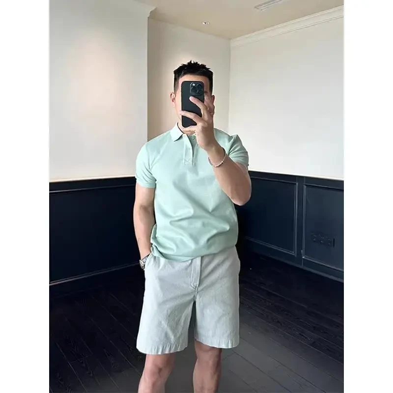 翻领青少年男士短袖polo衫2025新款纯色休闲痞帅高级感宽松上衣