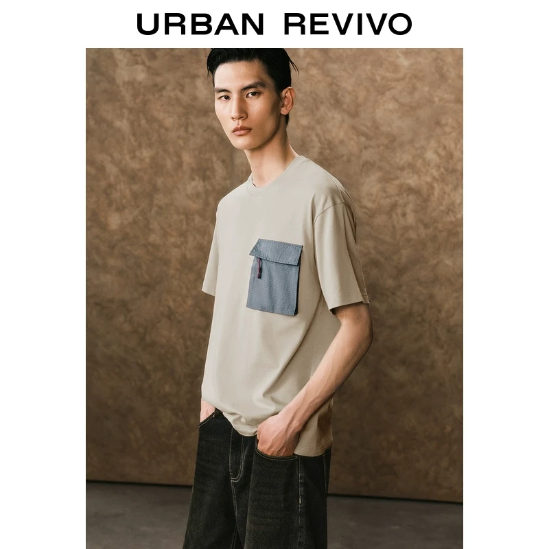 UR2025春季新款男装休闲工装风口袋装饰短袖T恤UMT450003