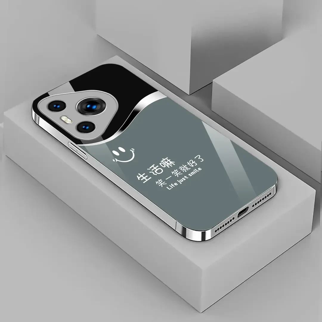 适用华为Pura70高档手机壳简约金漆玻璃裸机手感励志保护套男女