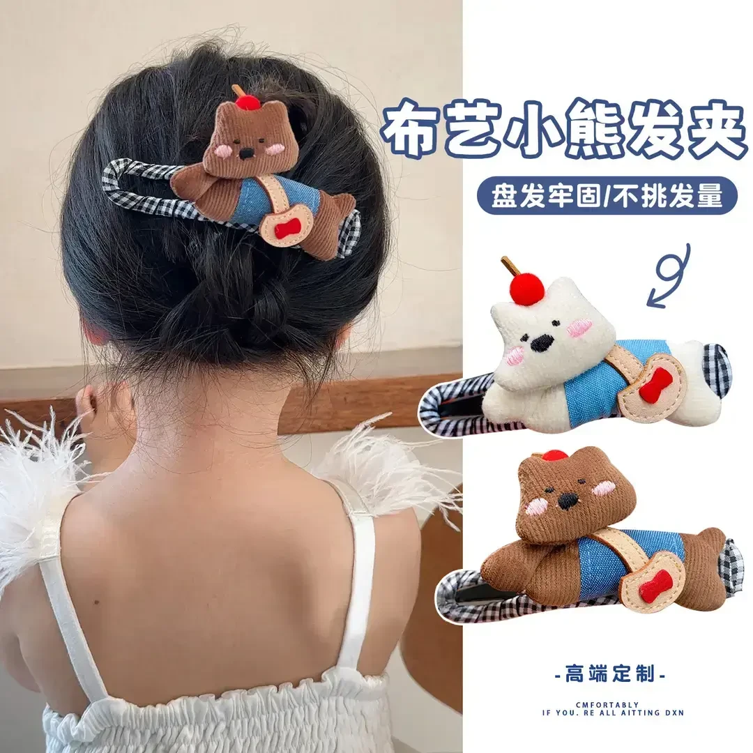 2025夏季新款儿童卡通小狗格纹发夹女童新盘发鸭嘴夹女孩可爱头饰