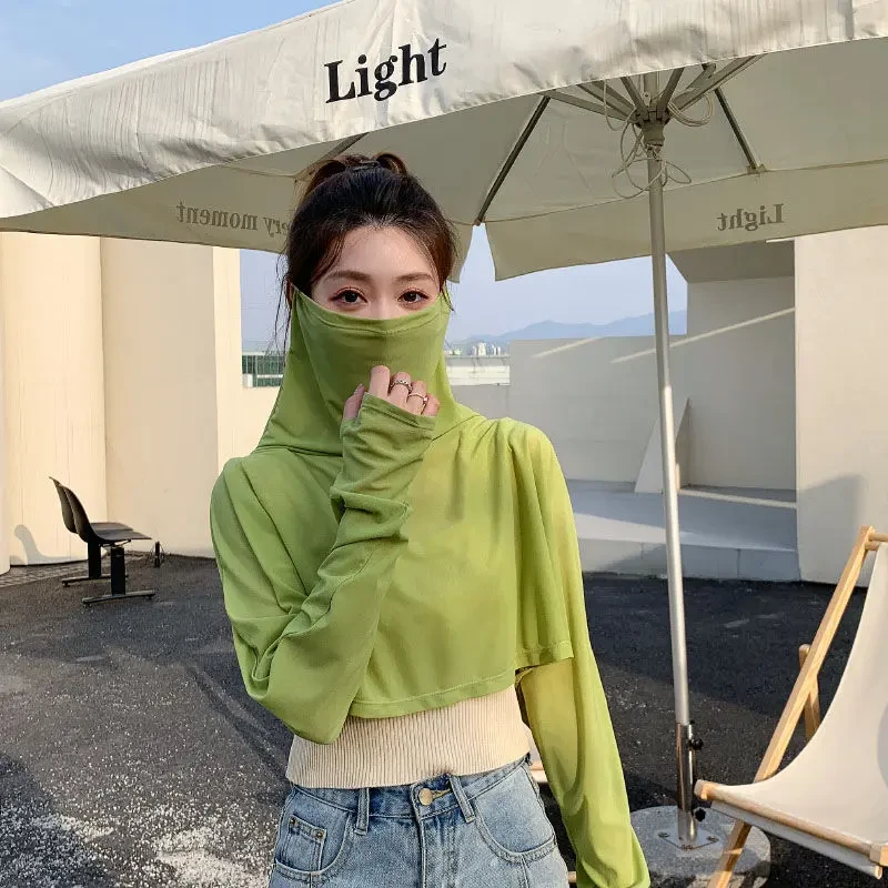 防晒披肩女百搭设计感披风长袖连帽面罩遮脸时尚一体短款户外防晒