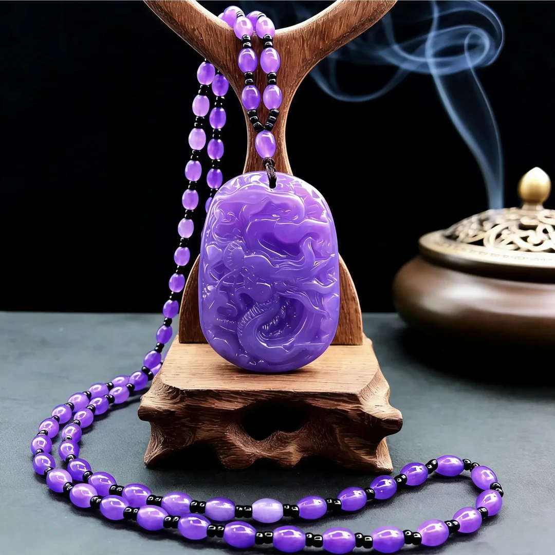 非金属树脂吊坠 非金属树脂项链 雾紫龙腾盛世民族风紫色吊坠