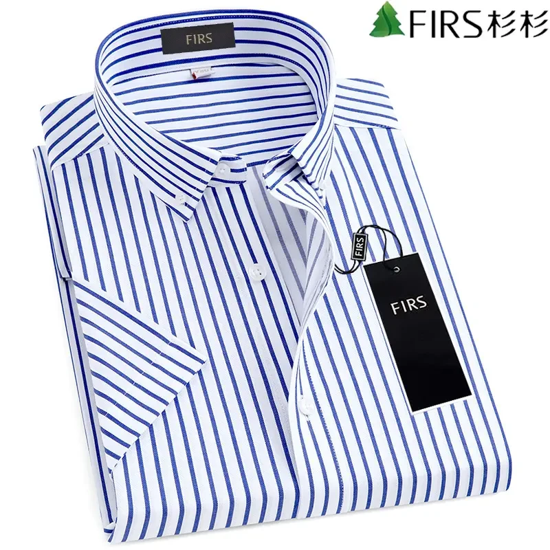 【高端100支全棉免烫】杉杉男士蓝色条纹衬衫夏季透气薄款休闲衬衣