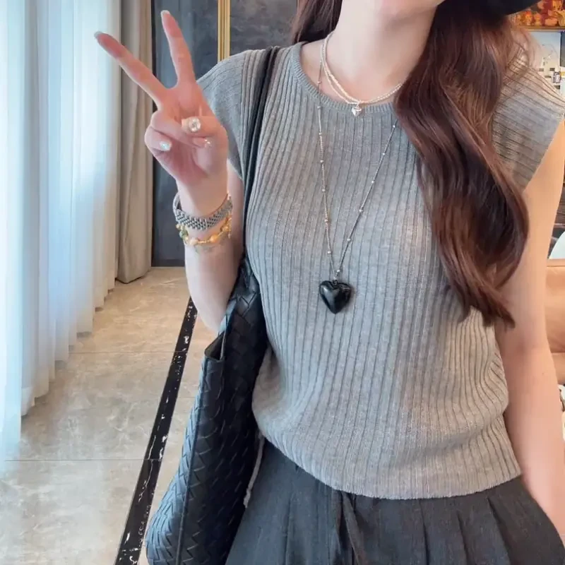 2025韩系夏季混纺收腰坎肩针织百搭显瘦上衣
