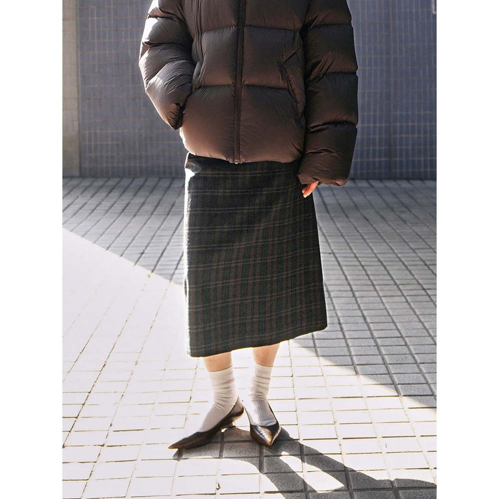 RandomPiece24新品 优质澳洲羊毛垂顺易打理宽腰头直筒微A半身裙