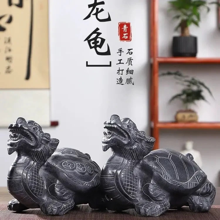 龙龟摆件招财吐水石雕青石八卦龙头龟貔貅赑屃霸下石材工艺品雕刻