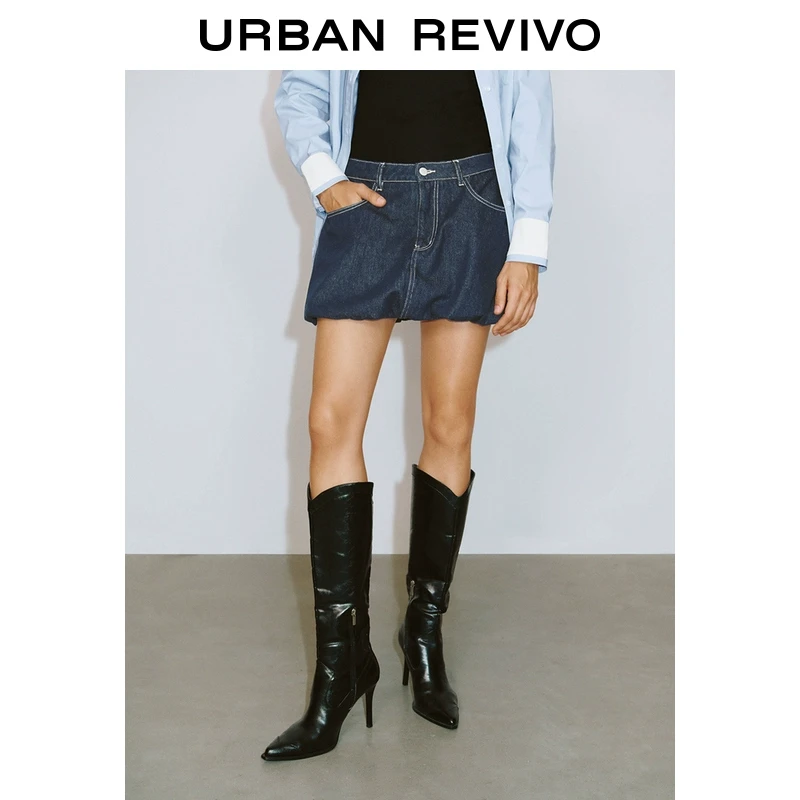 UR2025秋季新款女装复古魅力氛围短款花苞牛仔半裙UWG850058