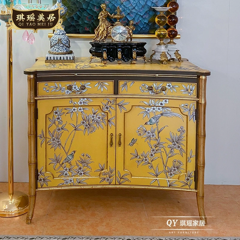 法式奢华中国风装饰柜新古典艺术手绘玄关柜欧式实木门厅走廊鞋柜