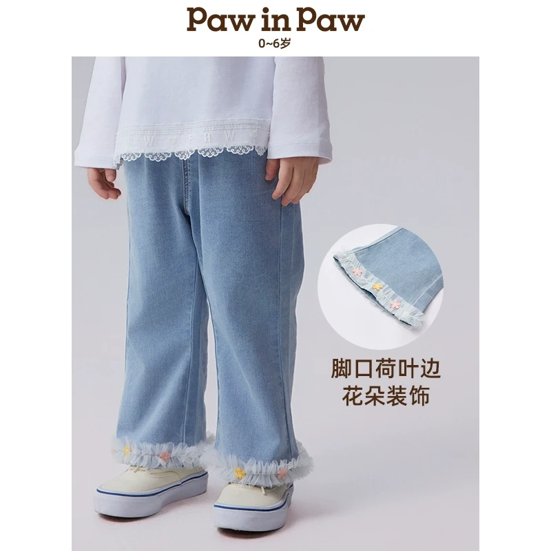25年3-6岁女童阔腿裤宽松休闲直筒洋气牛仔裤喇叭裤PCTJF2281E