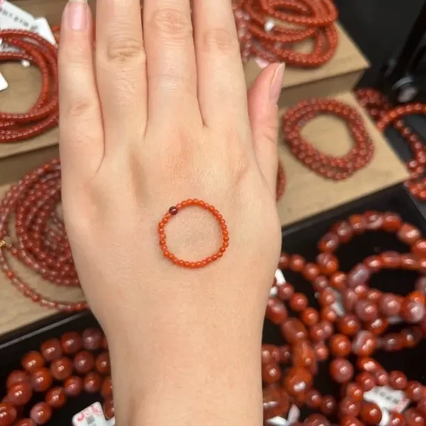 柿子红小米珠约2.5mm中国红小众轻奢情侣款