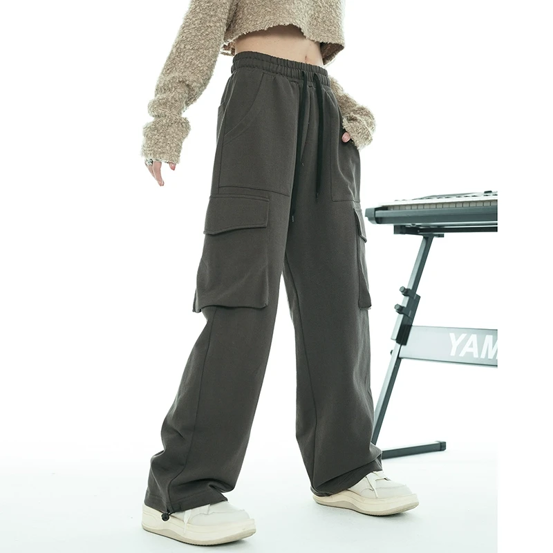 【清仓】万有引力博物馆 松紧腰直筒工装裤女春季2023新款裤子休闲