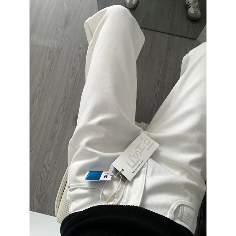 2025年秋冬新款柔软高品质直筒宽松垂感裤子白色窄版阔腿牛仔裤女