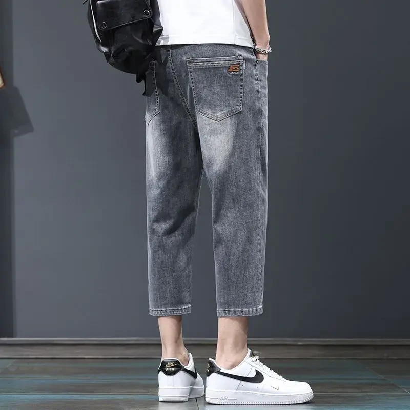 春夏新款男士新款复古七分牛仔裤爸爸装商务休闲直筒时尚潮流男裤