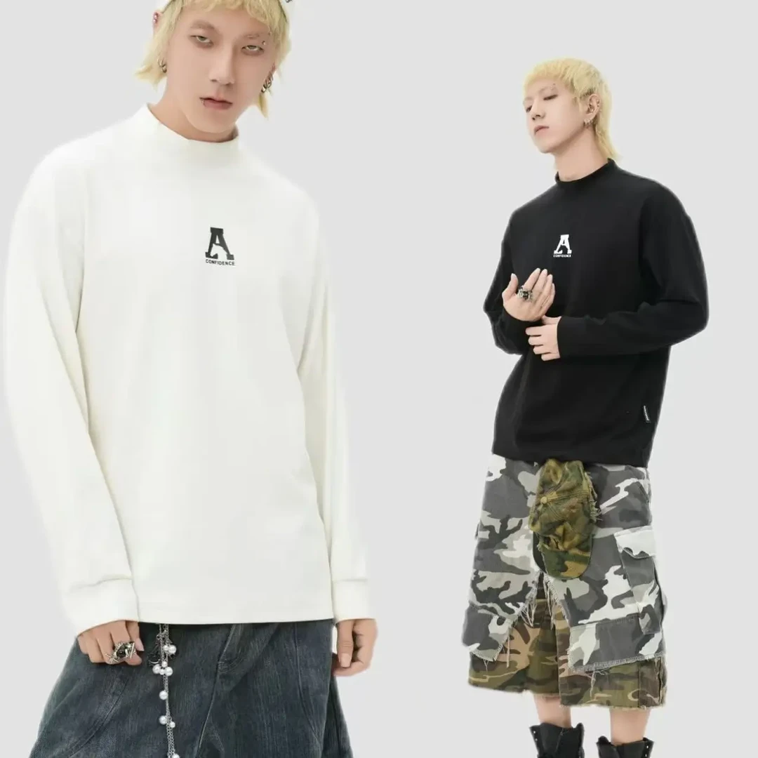 半高领纯色德绒保暖长袖T恤简约设计师男士男装秋冬内搭上衣