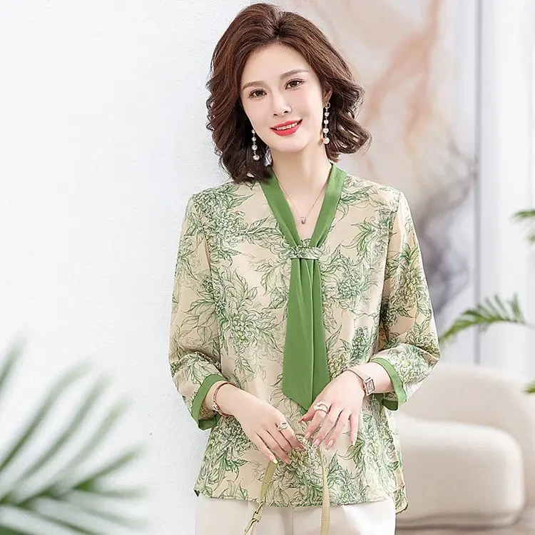 夏季新款服装夏季宽松时尚雪纺衫洋气妈妈装40-50岁洋气时髦新款